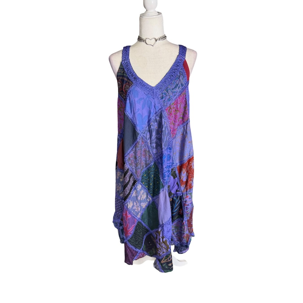Vintage Patchwork Rayon Slip Dress –‎ One Size